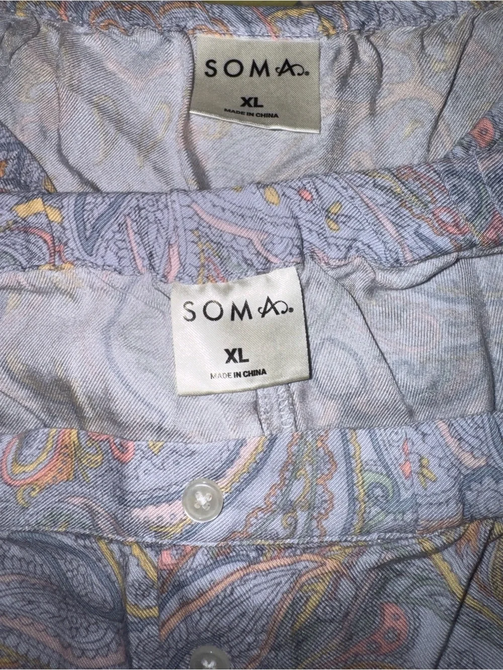Soma XL Cool Nights Pajama Sets Navy Diamond & Purple Paisley